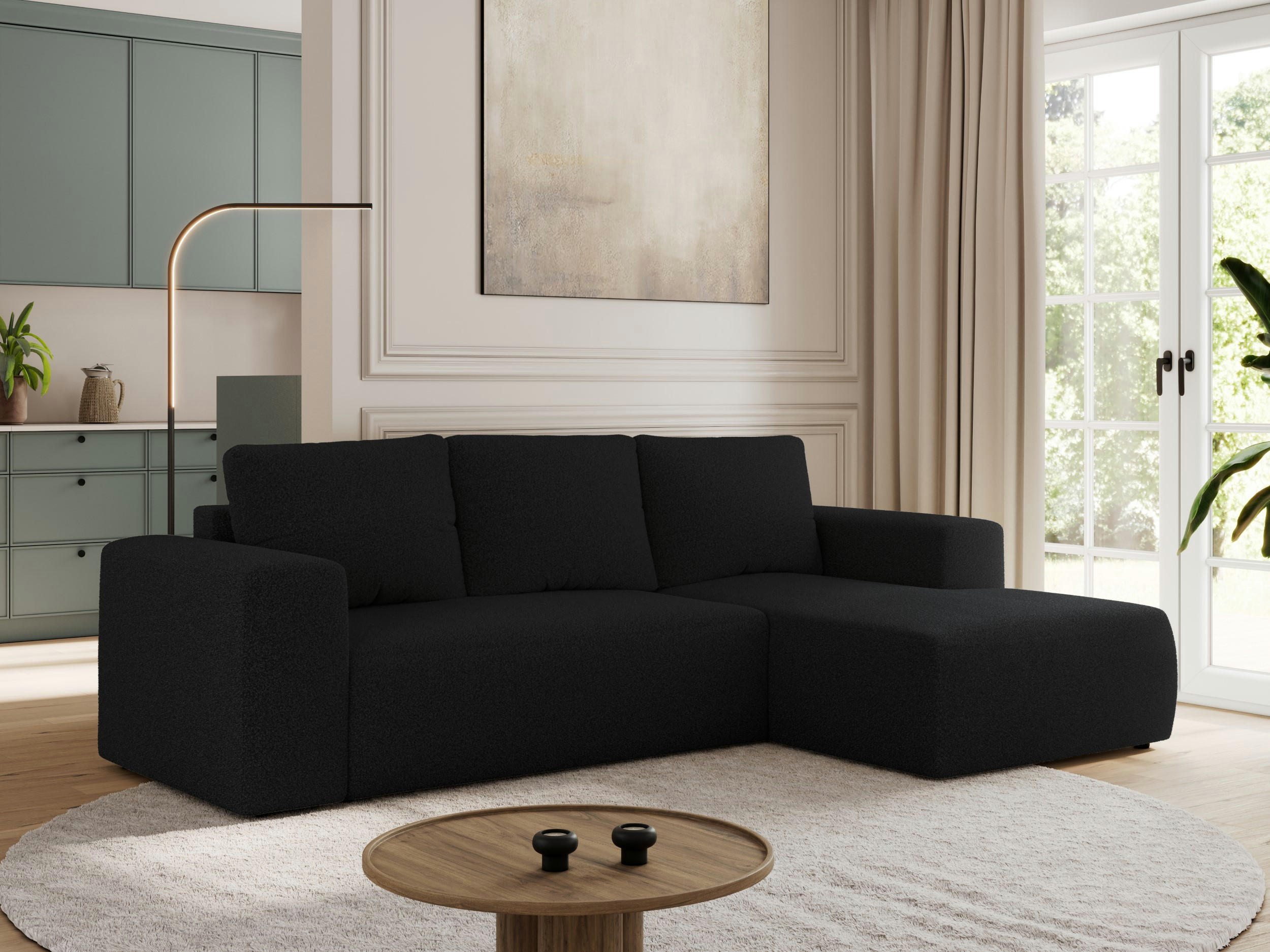 ECKSOFA TRENTINO L Schwarz Boucle - Rechts - Schwarz, Textil (164/266cm) - MKS