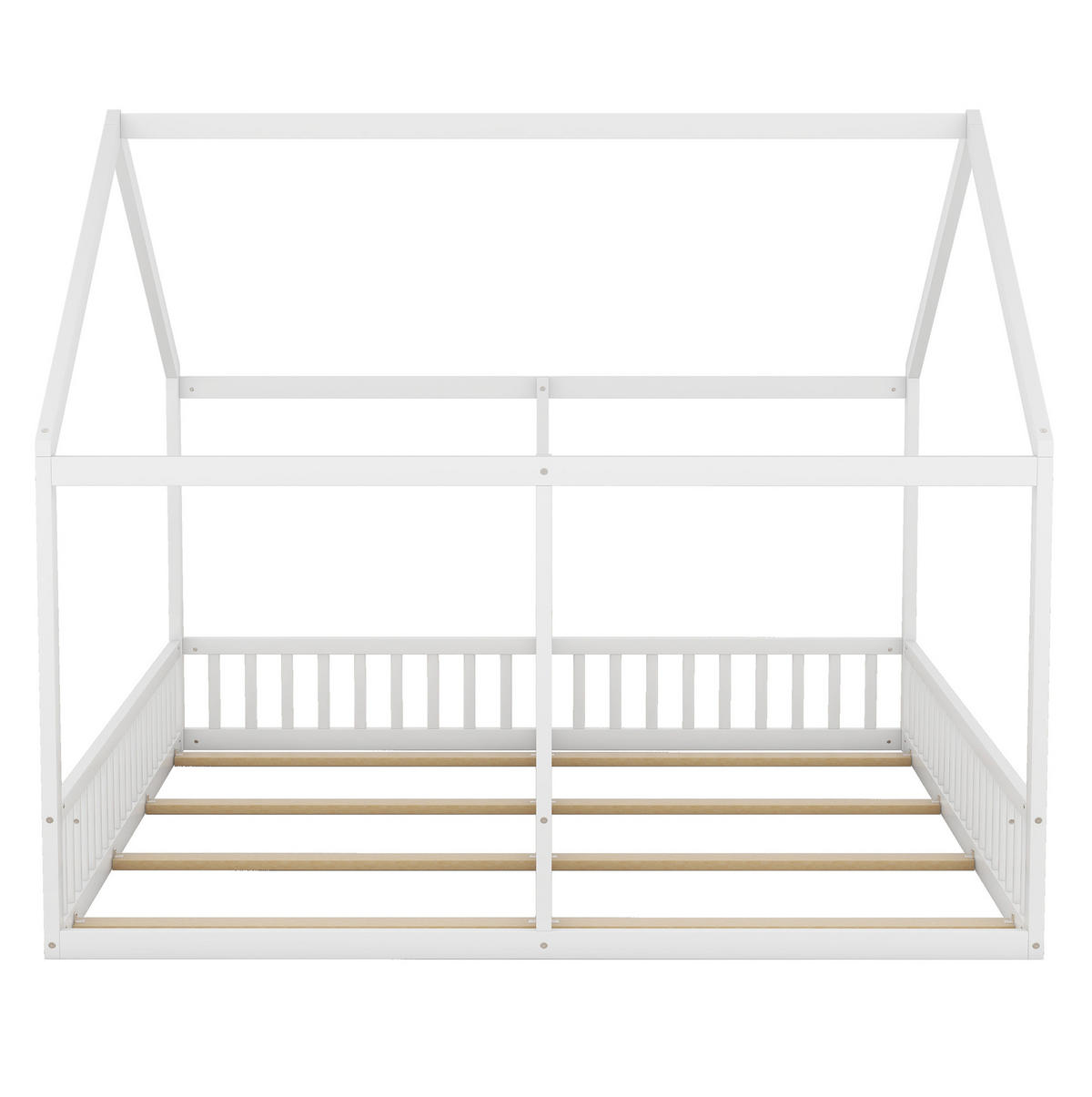 HAUSBETT aus Kiefer 90x200 cm Weiß als 2-in-1 Hausbett mit Mittelgeländer und Schutzleisten - Weiß, Holzwerkstoff (90/200cm) - Modfu