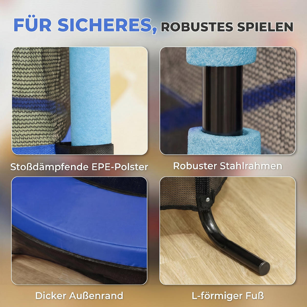 TRAMPOLIN für Kinder DE-10776 Ø163 cm mit Sicherheitsnetz Blau - Blau, Metall (163/163cm) - ComfortXL