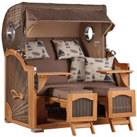 STRANDKORB Düne Grande Bullauge Teak PE Grey Dessin 540 - Taupe/Braun, Metall (142/170/95cm) - Mr. Deko