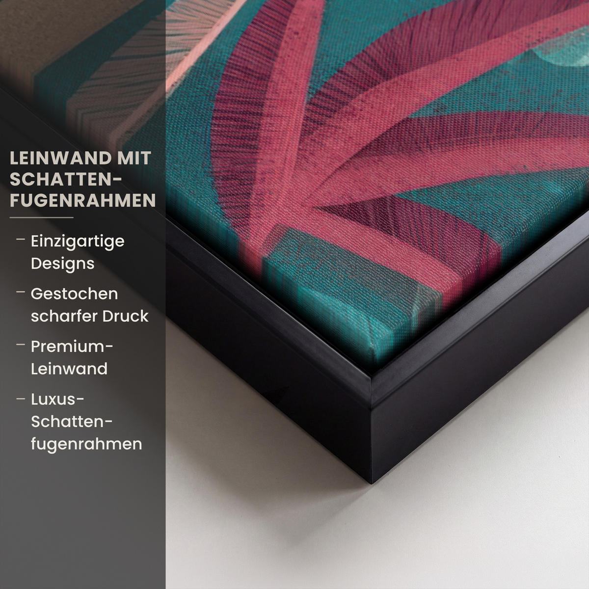 LEINWAND Bilder mit Rahmen - Kakadu - Tropische Blätter - Zweig - 40x60 - Petrol, Textil (40/60cm) - MuchoWow