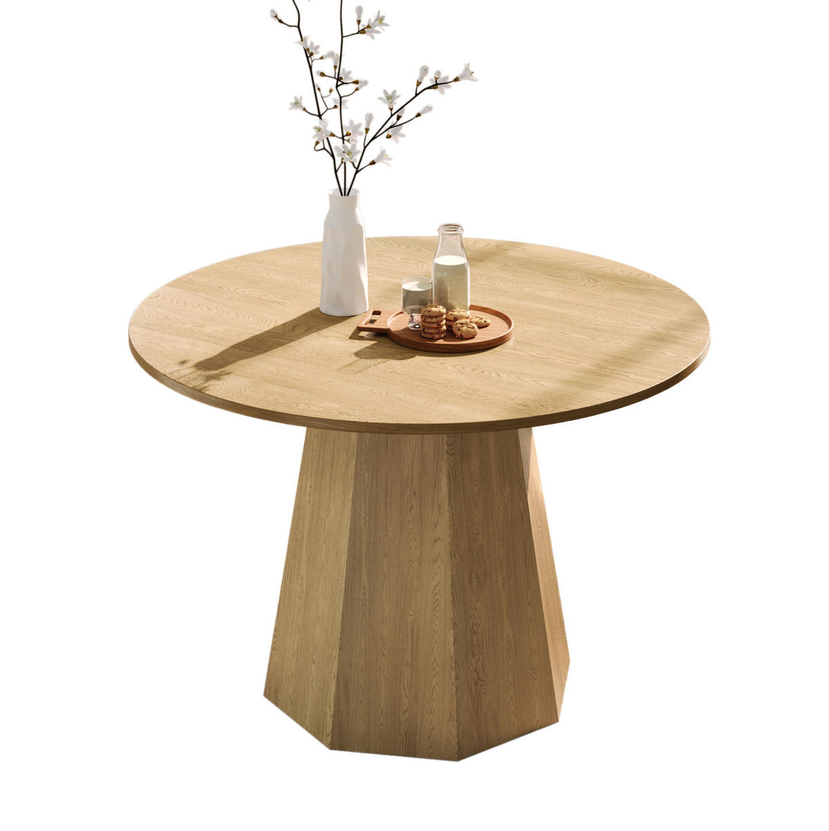 ESSTISCH rund 120 cm in Eichefarbe für 4-6 Personen, skandinavisches Design - Eichefarben, Holzwerkstoff (120/120/75cm) - Flora Grace