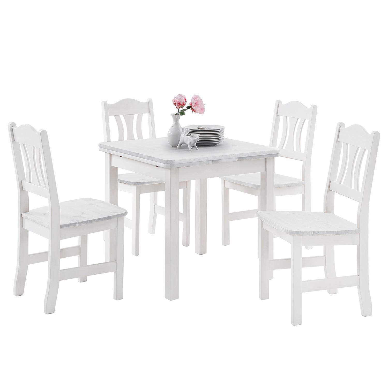 ESSTISCH mit Ansteckplatten - Kiefer massiv - Kieferfarben, Holz (77/77/74cm) - home24