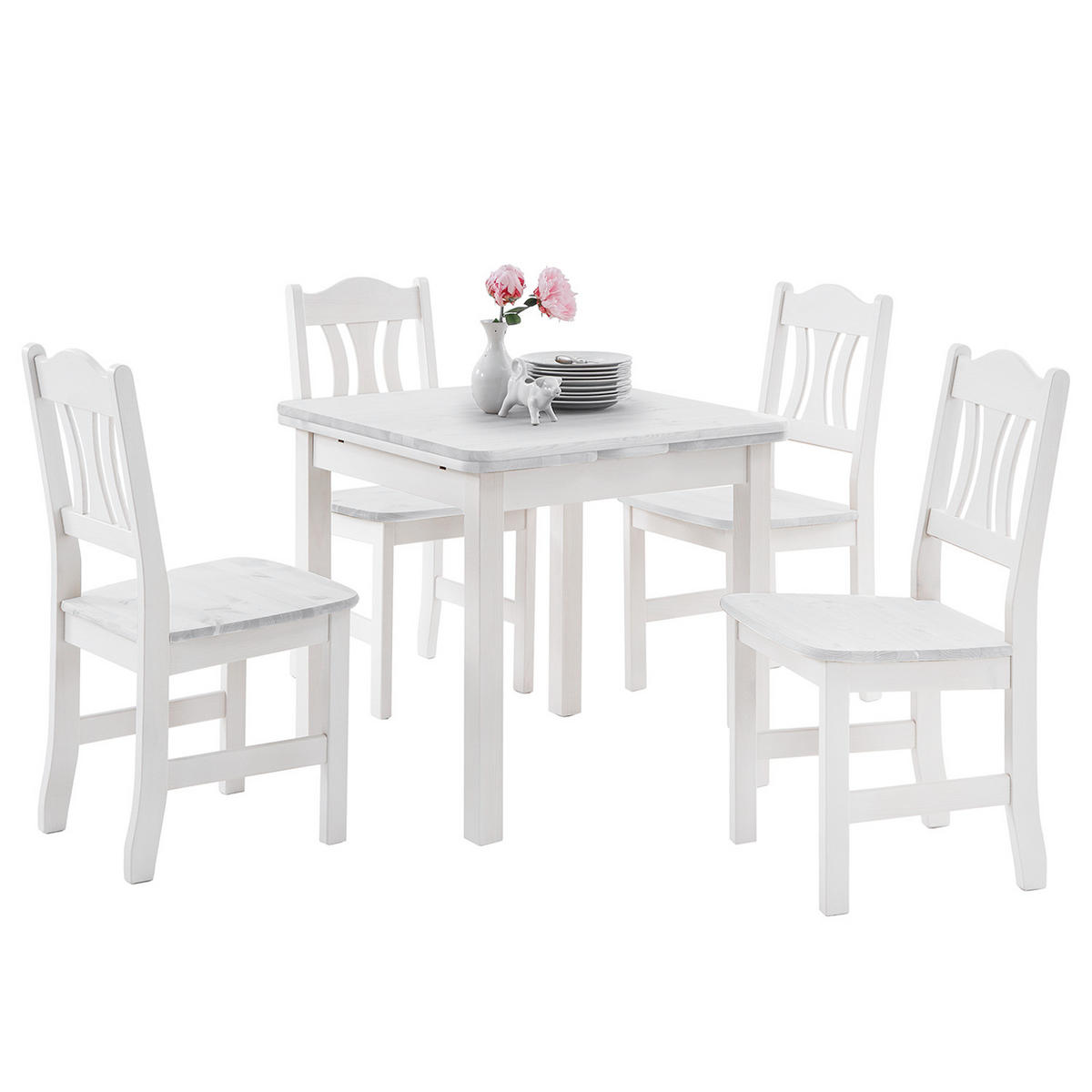 ESSTISCH mit Ansteckplatten - Kiefer massiv - Kieferfarben, Holz (77/77/74cm) - home24