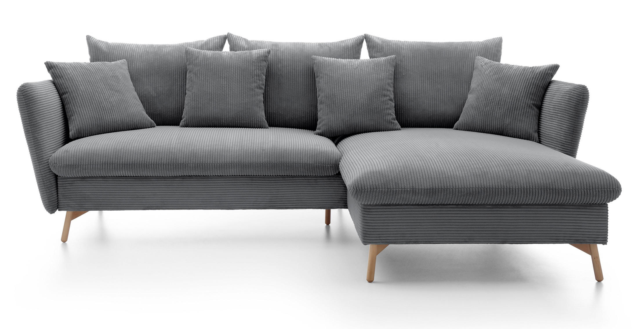 ECKSOFA Savona L-Form 260 cm, Cordstoff, Rechts, Grau - Grau, Holz (167/258cm) - Emporius