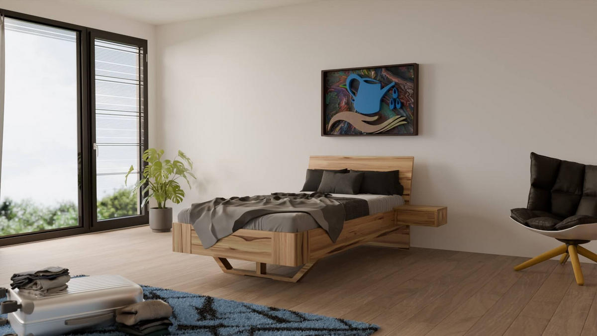 SCHWEBEBETT 120/200 cm aus Kernbuche - Braun, Holz (120/200cm) - MeinMassivholz
