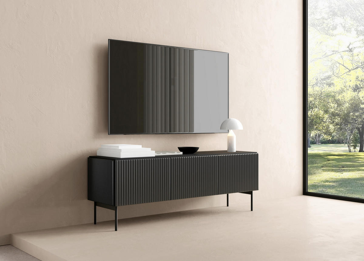 TV-BOARD 147 cm Galiano mit 3 Türen, Schwarz - Schwarz, Holz (147/51/40cm) - Emporius