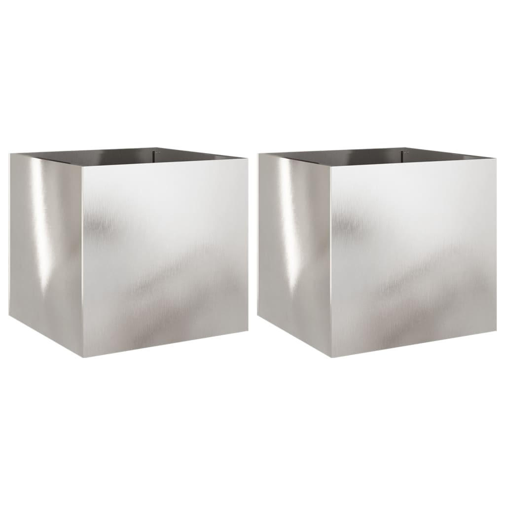 PFLANZKÜBEL 2er Set Silbern 49/47/46 Cm Edelstahl - Silberfarben, Metall (49/46/47cm) - vidaXL