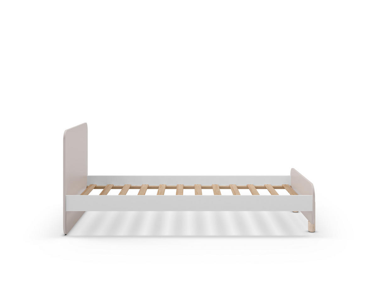 BETT 90x190 cm in creme glänzendem Dekor und hellem Holz 106,5/195,4/90/45 cm - Beige, Holz (190/90cm) - Calicosy