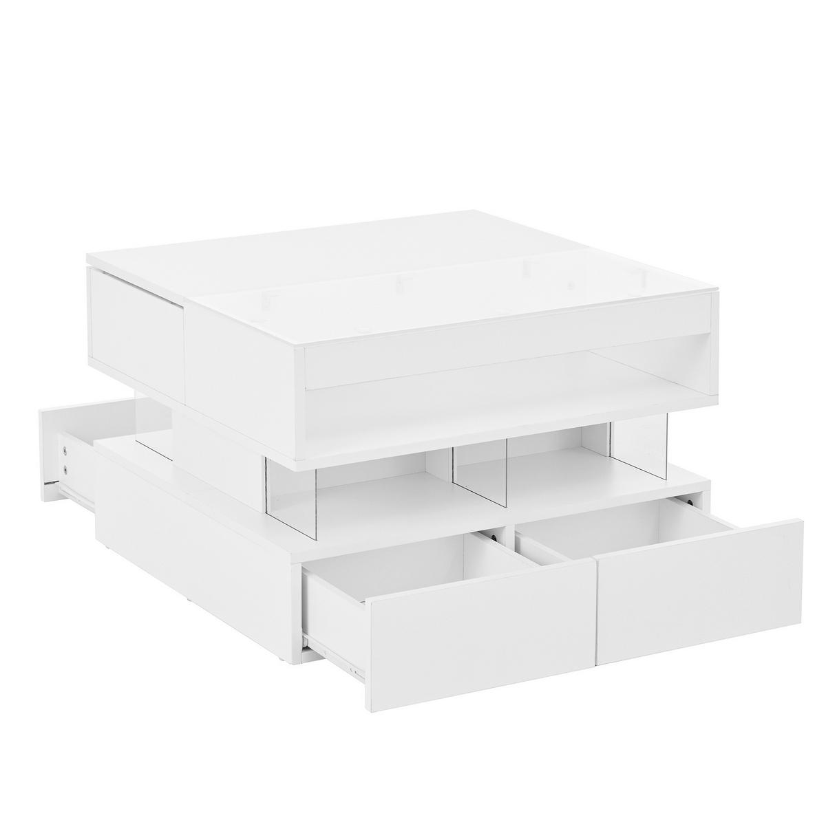 COUCHTISCH 70/67/57 cm mit anhebbarer Tischplatte, LED-Beleuchtung, Glasplatte und Stauraum, Weiß - Weiß, Holzwerkstoff (70/67/57cm) - Redom