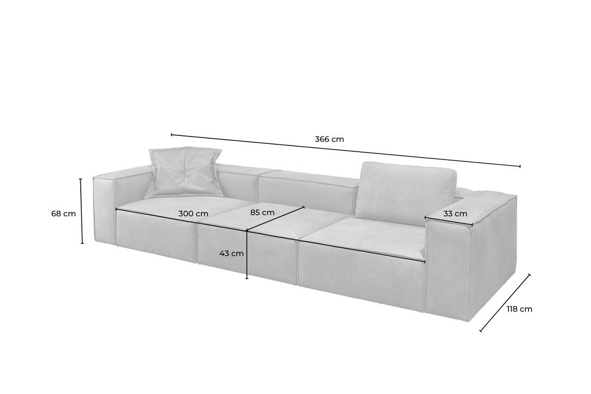 SOFA CARMO Grau Leder - Schwarz/Grau, Leder/Kunststoff (366/68/118cm) - KAWOLA