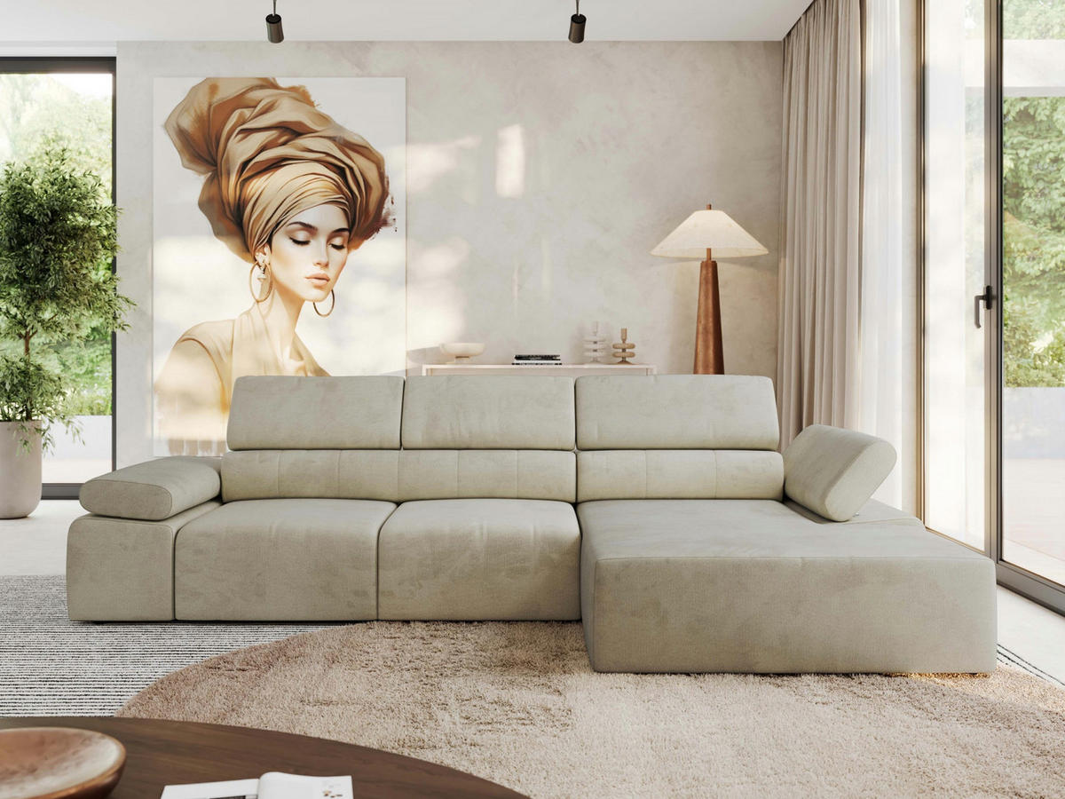 ECKSOFA RILASSO L Beige Velvet - rechts - Beige/Schwarz, Kunststoff/Textil (174/296cm) - MKS