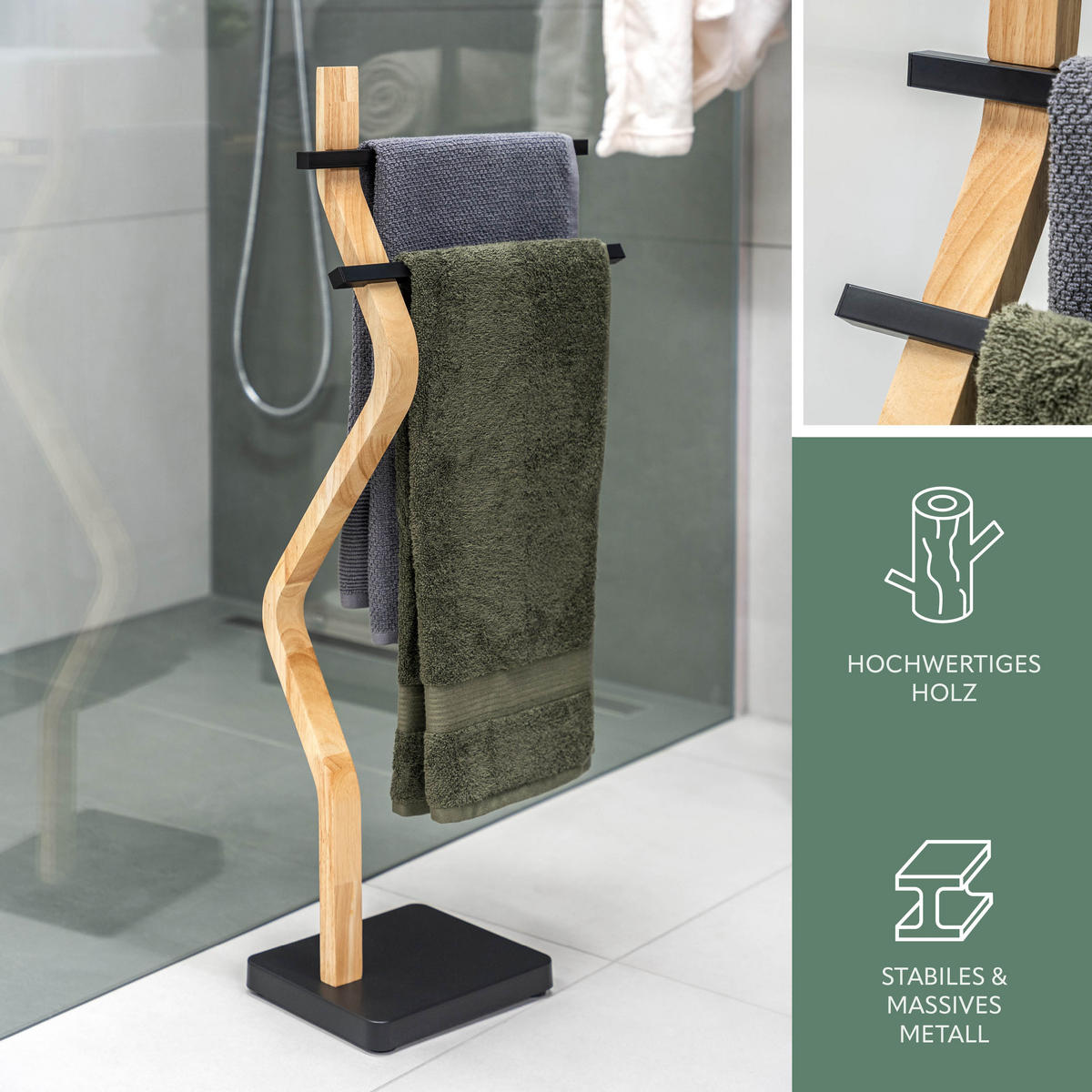 STAND-HANDTUCHHALTER, schwarz - Schwarz, Holz (37/85.5/18cm) - eluno