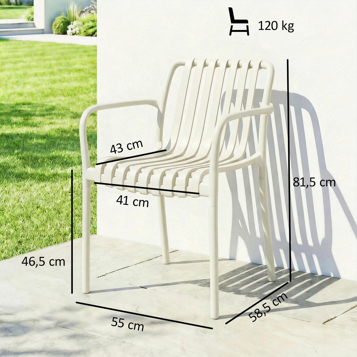 GARTENSTÜHLE 4er Set Stapelbare Terrassenstühle mit Lamelldesign Armlehnen, Ergonomisch Cremeweiß - Creme, Kunststoff (58.5/81.5/55cm)