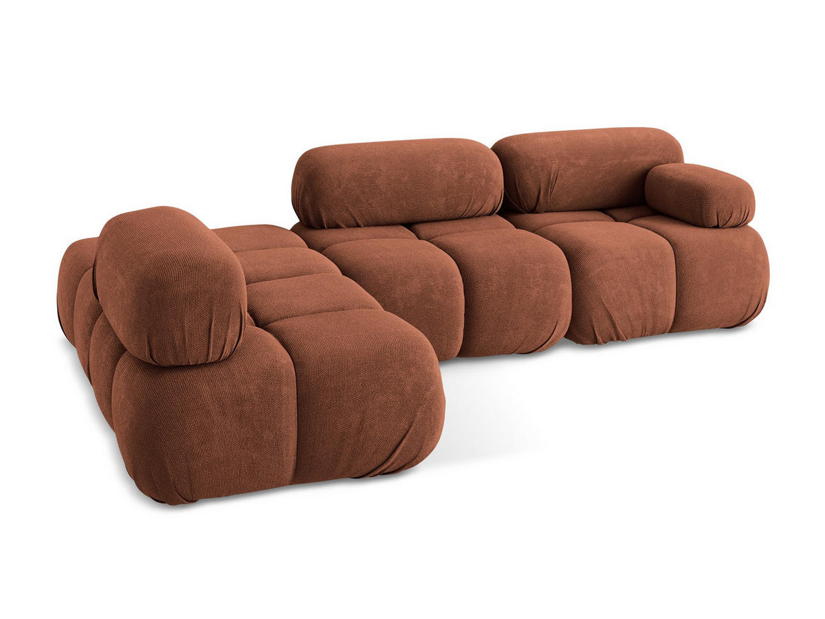 ECKSOFA Links Chenille Stoff Orange - Terra cotta/Schwarz, Kunststoff/Textil (190/285cm) - Makamii