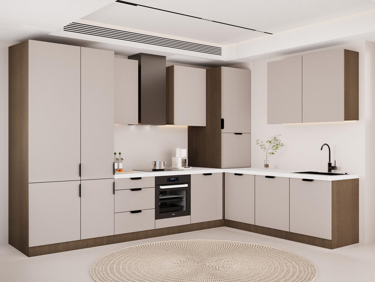 WINKELKÜCHE 340cm x 240cm - Sorento KS4-M340 - in Beige / Dunkle Eiche - Eichefarben/Beige, Holz (580/247/58cm)