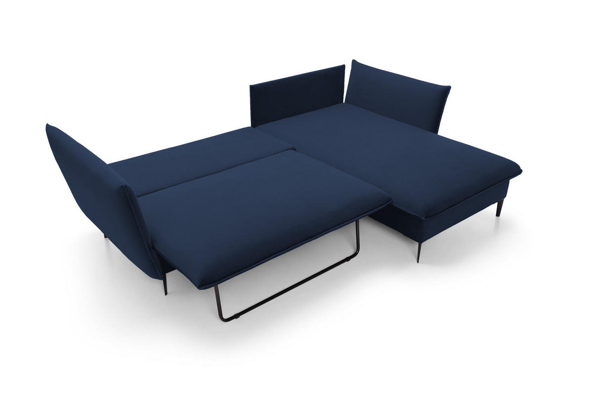 ECKSOFA GLOSS mit Schlaffunktion, Ottomane & goldenen Füßen – Samtsofa im GLOSSour-Stil mit Zierkissen, 258x167x91 cm, Rechte, DUNKELGRAU - Dunkelgrau, Holz/Textil (258/167cm) - DomoHome