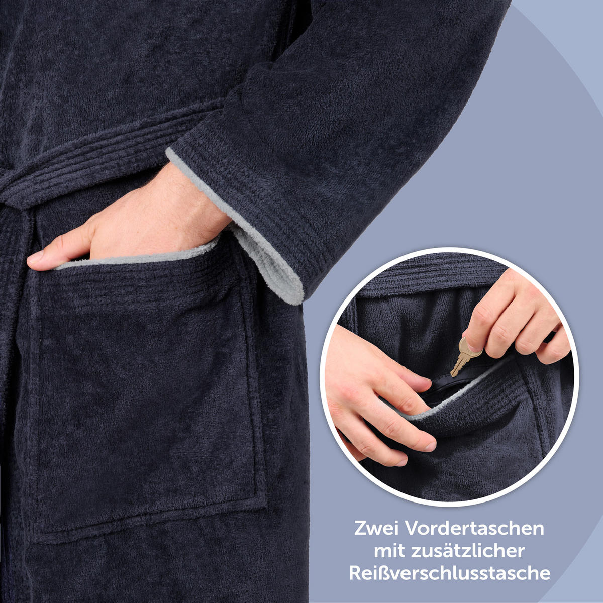 BADENMANTEL Herren L - mit gefütterter Kapuze aus 100% Baumwolle, Dunkelblau - Dunkelblau, Textil (Lnull) - Blumtal