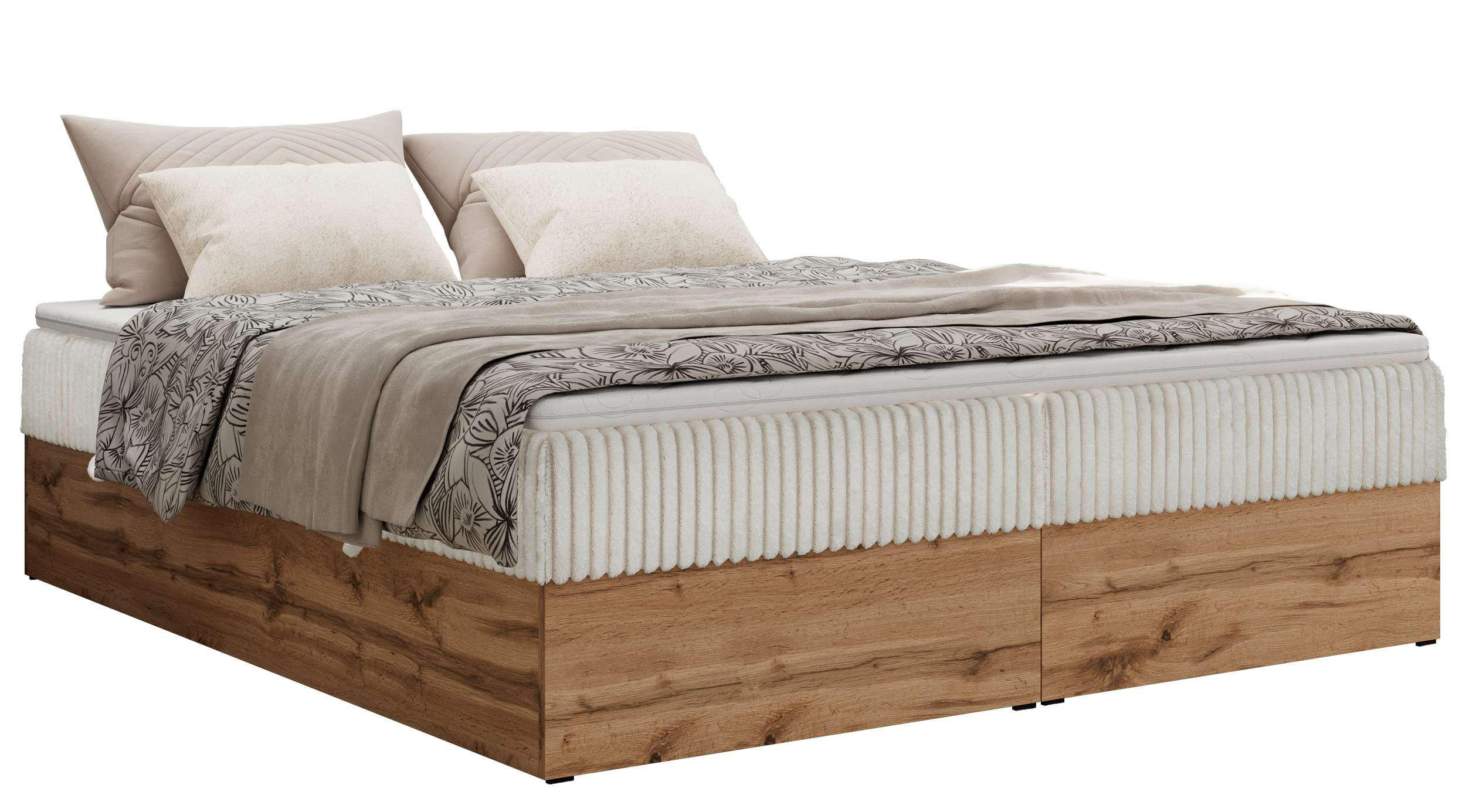 MKS KONTINENTÁLNÍ POSTEL WOOD ZERO 140/200 - Béžová Manšestr - H3