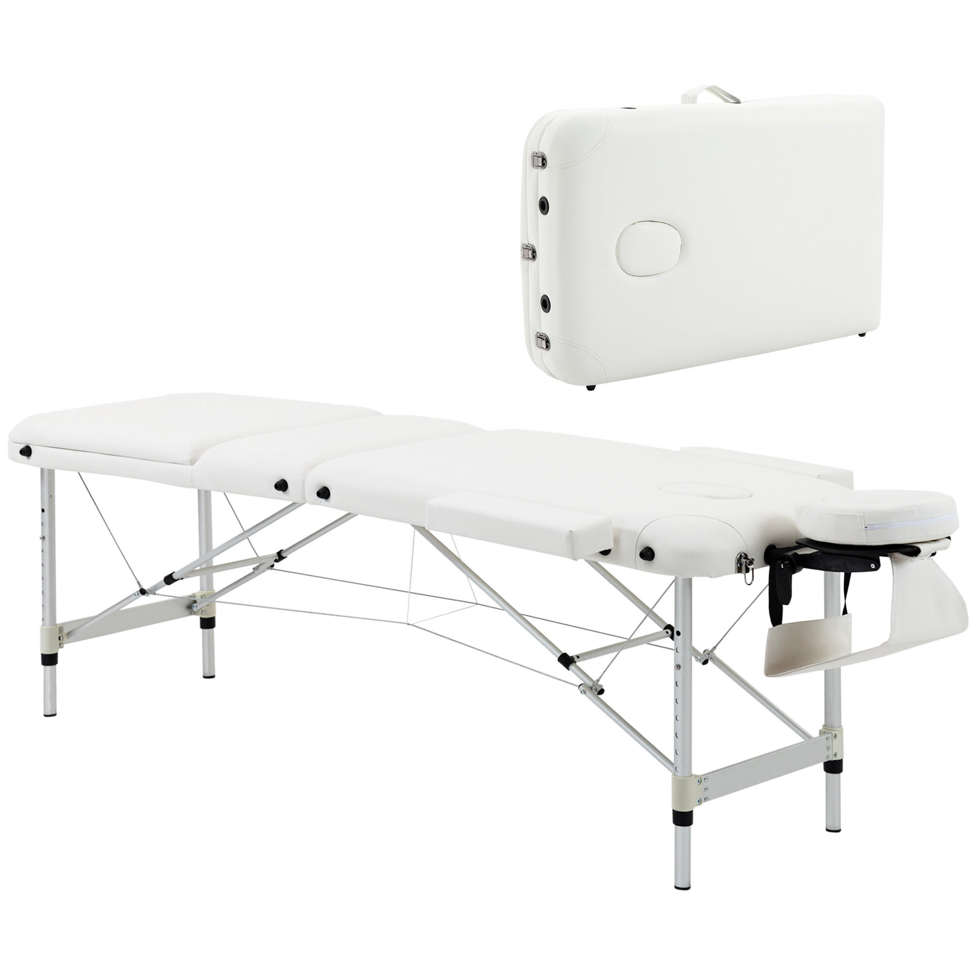 MASSAGELIEGEN höhenverstellbarer Massagetisch Massagebett Aluminium Kunststoff - Weiß, Metall (81/84/215cm) - HOMCOM