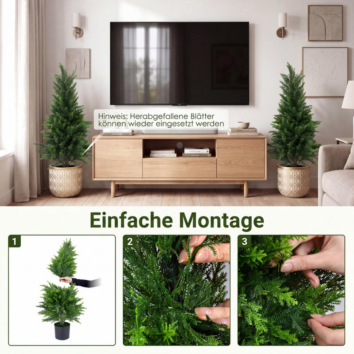 KÜNSTLICHER ZEDERNBAUM mit Topf grün(2er-Set) - Grün, Kunststoff (90cm) - COSTWAY