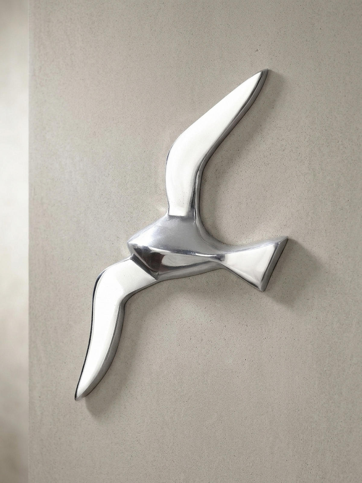 WANDDEKO Möwe Aluminium silberfarben poliert 30 cm mit Wandhalterung - Silberfarben, Metall (30/13/3cm) - KADIMA DESIGN