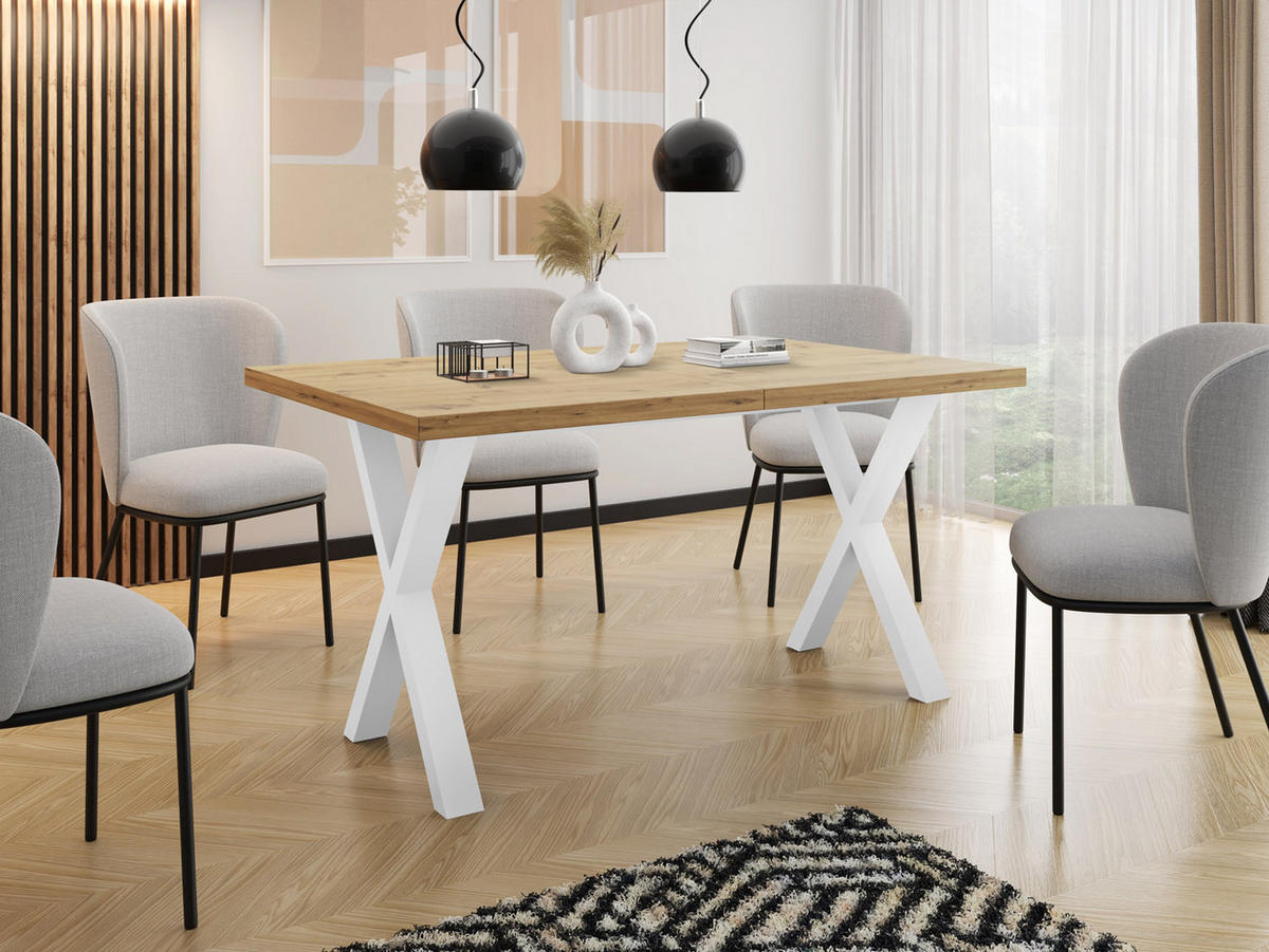 ESSTISCH Luiza rechteckig ausziehbar, Lancelot Eiche 160-260/90/76 cm - Eichefarben/Weiß, Holzwerkstoff/Metall (160/90/76cm) - WFL GROUP
