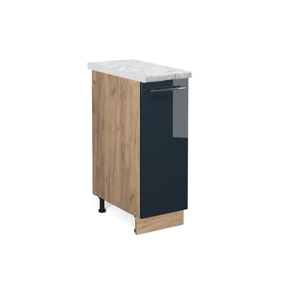 APOTHEKERUNTERSCHRANK Fame-Line Dunkelblau Hochglanz 30 cm, AP Marmor - Eiche Wotan/Dunkelblau, Holzwerkstoff (30/82/60cm) - Vicco
