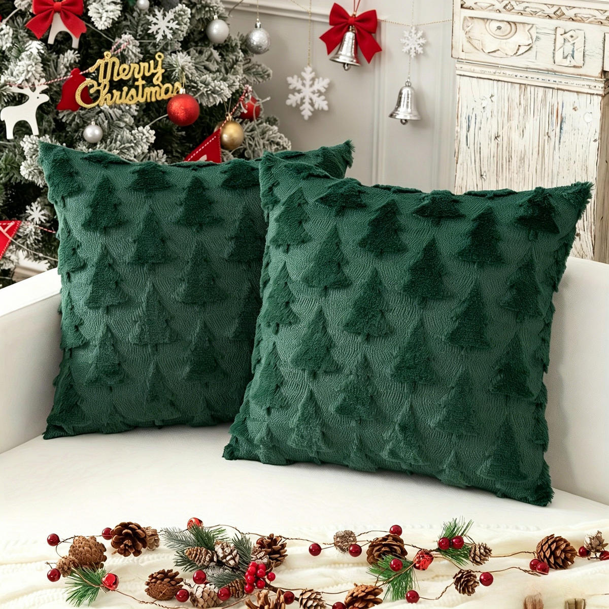 KISSENBEZUG – Weihnachtskissenbezug (Kissenfüllung nicht enthalten) – 45 x 45 cm – Grün(zwei) - Grün, Textil (45/45cm)