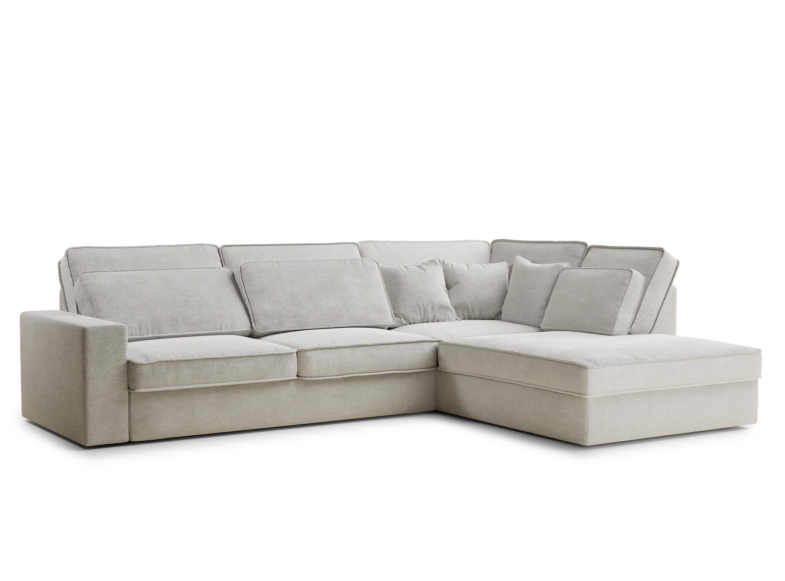 ECKSOFA Kirou Beige grau Chenille-Stoff - Rechts Seite - Greige/Schwarz, Holz/Holzwerkstoff (311/225cm) - Maison de Reve