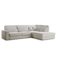 ECKSOFA Kirou Beige grau Chenille-Stoff - Rechts Seite - Greige/Schwarz, Holz/Holzwerkstoff (311/225cm) - Maison de Reve