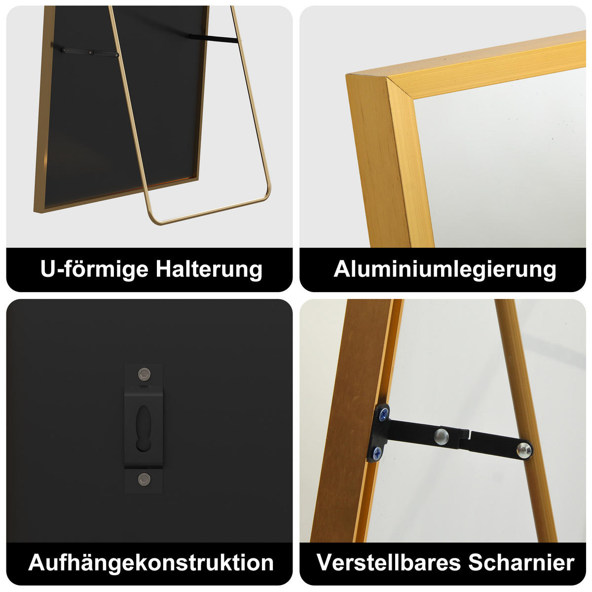 STANDSPIEGEL Ganzkörperspiegel,177 x 77 cm, freistehend/wandmontiert, Ankleidespiegel, goldfarben - Goldfarben, Glas (77/177/3cm) - WoodenAura