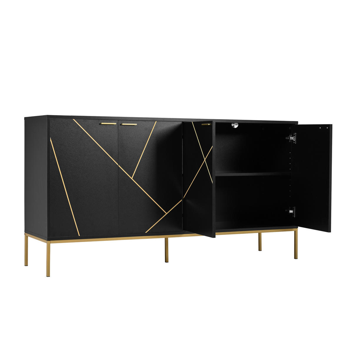 SIDEBOARD 150/40/80 cm in Schwarz mit 4 Türen und verstellbaren Einlegeböden - Schwarz, Holzwerkstoff (150/80/40cm) - Flora Grace