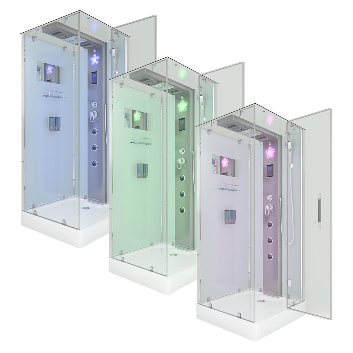 DUSCHKABINE Dusche D38-20R0-EC Weiß 100x100 - Weiß, Glas/Kunststoff (100/100/218cm) - AcquaVapore by Sandra Jentho