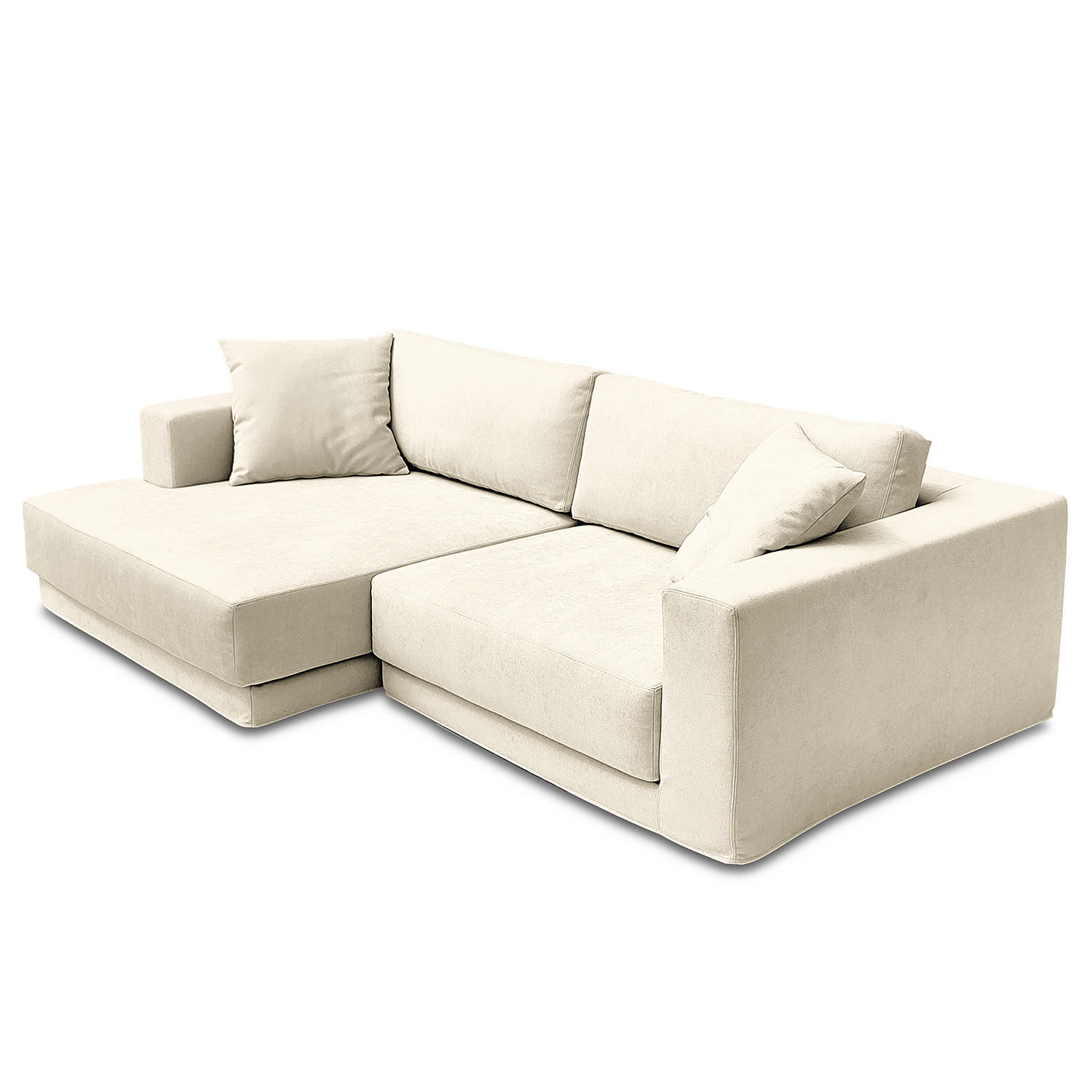 ECKSOFA mit Wechselbezug - Longchair, Webstoff - Creme/Schwarz, Kunststoff/Textil (260/155cm) - home24