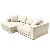 ECKSOFA mit Wechselbezug - Longchair, Webstoff - Creme/Schwarz, Kunststoff/Textil (260/155cm) - home24