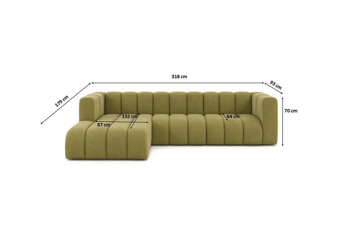 ECKSOFA L-Form GRAND 318 cm, Stoff Salvador, Olive, Links - Olivgrün, Holz (318/179cm) - Kaiser Möbel