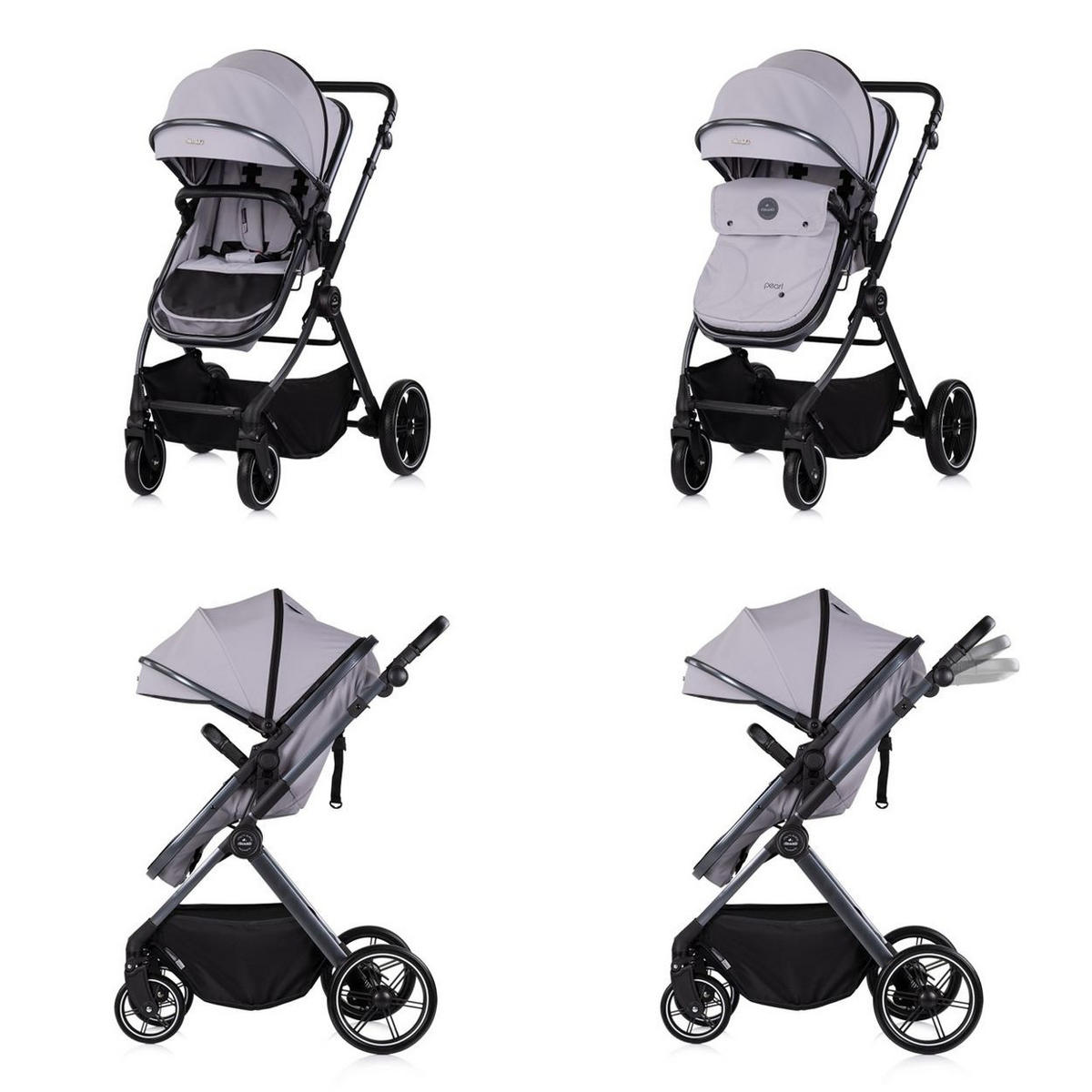 KINDERWAGEN Pearl 2 in 1 grau umbaubar Rucksack Fußsack Korb Federung - Grau, Metall (75/65/104cm) - Chipolino