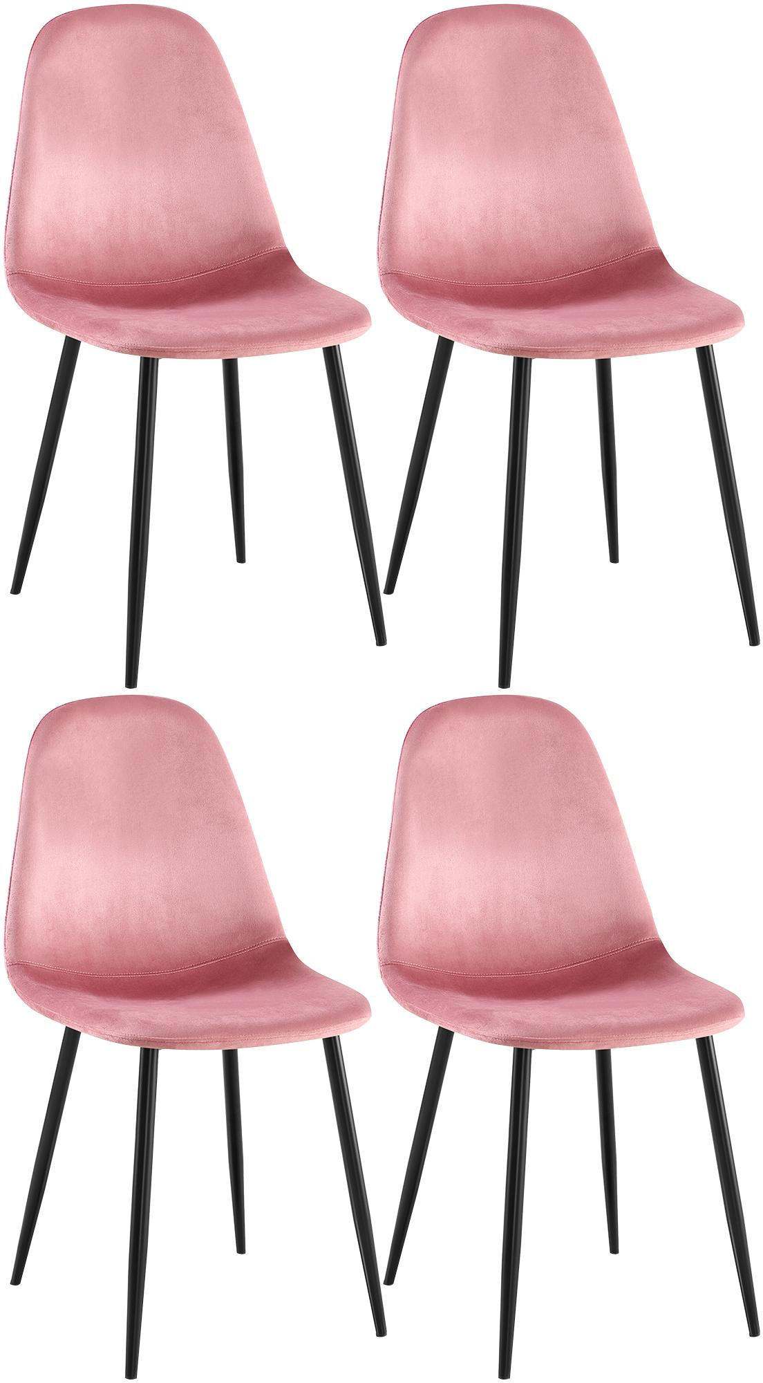 STUHL 4er Set Samt Pink - Pink/Schwarz, Textil/Metall (44/88/51cm) - CLP