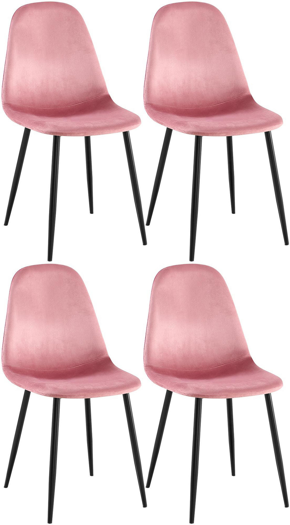 STUHL 4er Set Samt Pink - Pink/Schwarz, Textil/Metall (44/88/51cm) - CLP