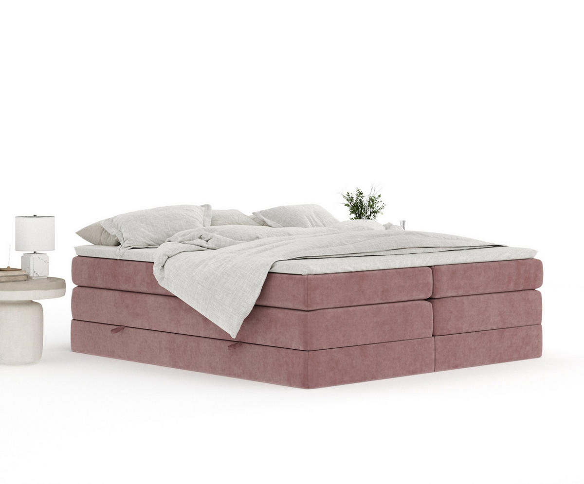 BOXSPRINGBETT Juniper Rosa 140/200 cm - Schwarz/Rosa, Holz/Holzwerkstoff (140/200cm) - Maison de Reve