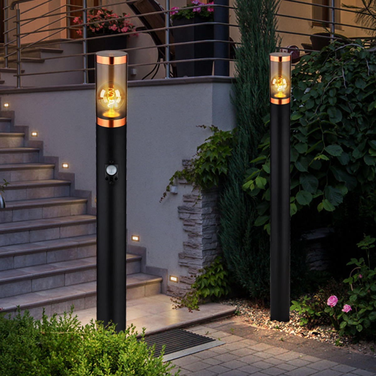 LED STEHLAMPE Edelstahl Schwarz 2er Set - Schwarz, Metall (7.6/7.6/110cm) - Globo Lighting