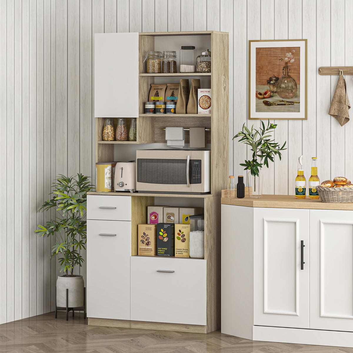 HIGHBOARD DE-11130 Verstellbare Böden Weiß/Holz - Weiß, Holzwerkstoff (35/180/80cm) - ComfortXL