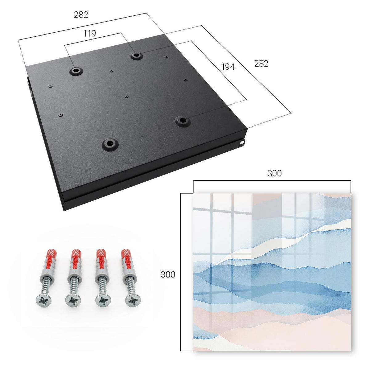 SCHLÜSSELBOX Schwarz 30x30 cm- Türöffnung nach rechts - Entspannende Wellen - Blau, Metall (30/30/5cm) - TULUP