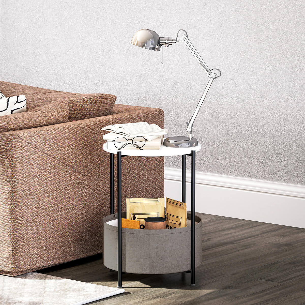 BEISTELLTISCH, für Wohnzimmer, Schlafzimmer, 44 x 44 x 56 cm, Grau+Weiß - Weiß, Metall (44/44/56cm) - HOMCOM