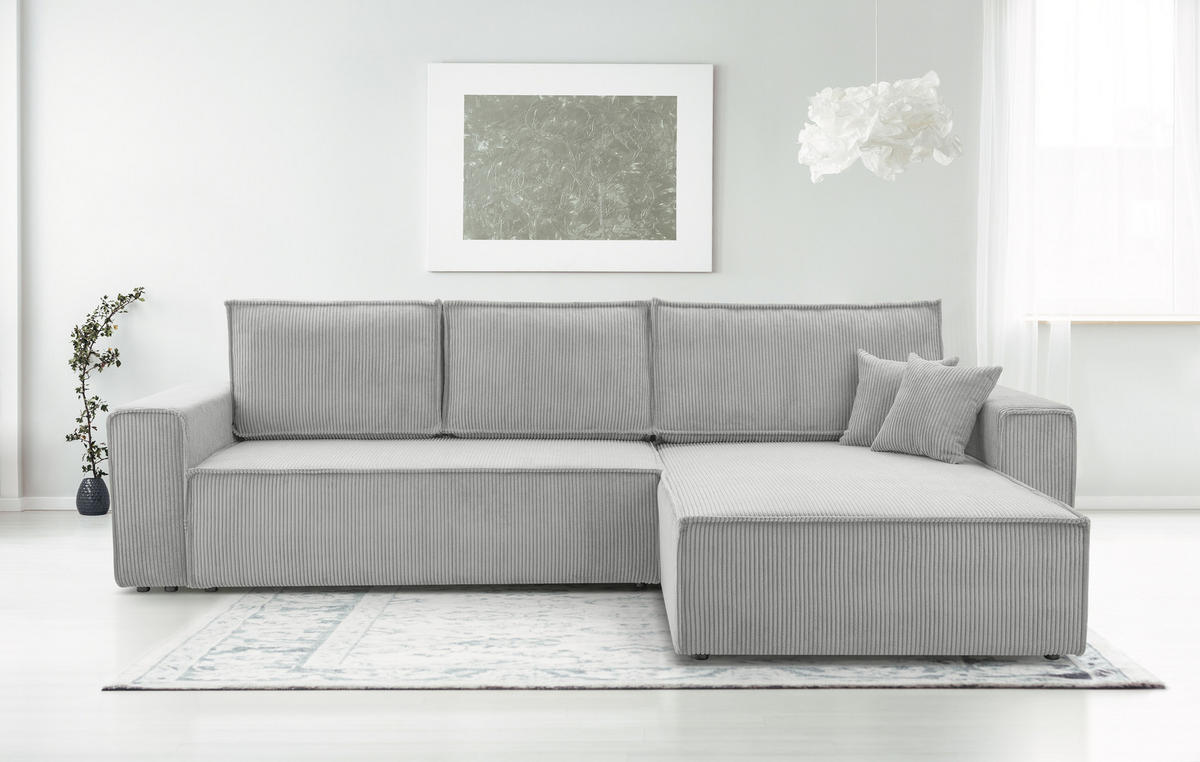 ECKSOFA L Form Cedria Hellgrau 287/145/85 cm mit Schlaffunktion - Hellgrau/Schwarz, Kunststoff/Textil (287/145cm) - AX Living