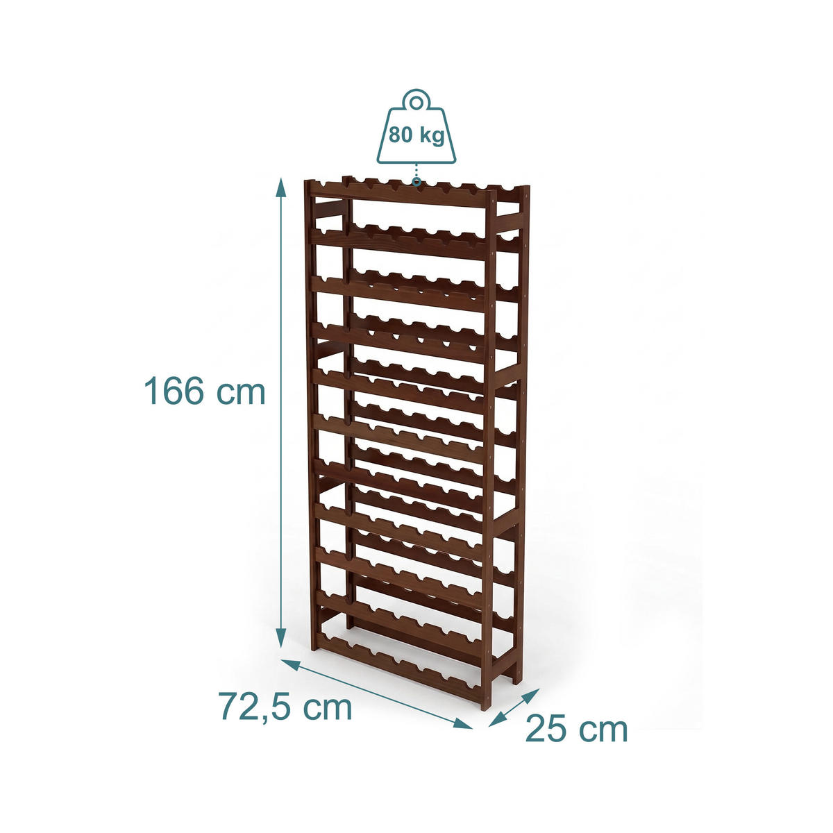 REGÁL vína - hnědá, dřevo (72.5/166/25cm) - Relaxdays