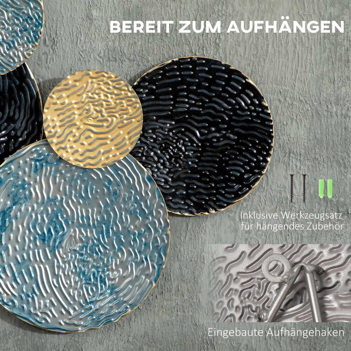 WANDDEKORATION, Eisen, Gold+Blau+chwarz - Multicolor, Metall (4/53/121cm) - HOMCOM