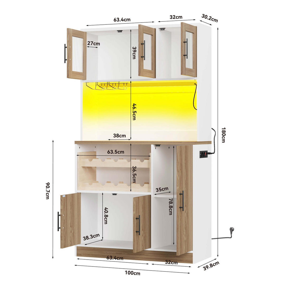 BUFFET 100/180/40 cm Weiß aus MDF mit LED-Beleuchtung und Steckdose - Weiß, Holzwerkstoff (40/180/100cm) - OKMYHOME