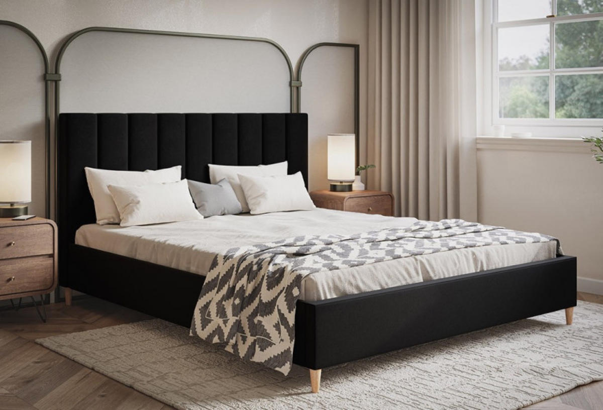 BETT Schwarz LUXO 2 Gepolstert Auf Hohen Beinen 160x200 cm - Eichefarben/Schwarz, Textil (160/200cm) - Sepro Meble